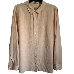 Chicos 3 100% Linen Womens XL Pastel Melon Blouse Classic Office Resort Spring